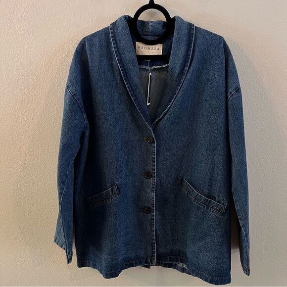 NWT Promesa Denim Jacket Women Oversized Boxy Pockets Button Front Y2K - Picture 1 of 9
